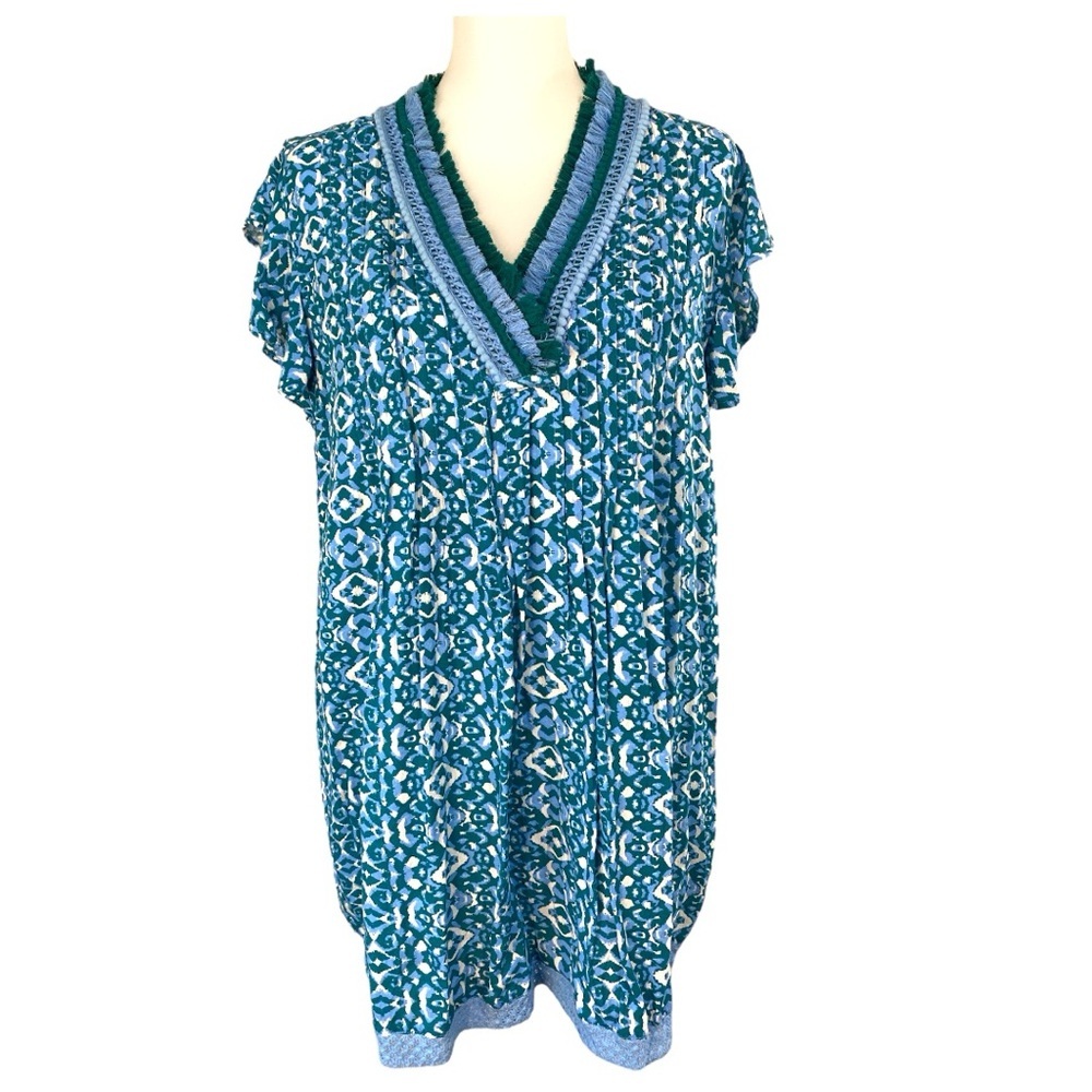 Goa Beachwear (Japna) Lightweight Tunic Beachy Print Fringe Neckline Size M